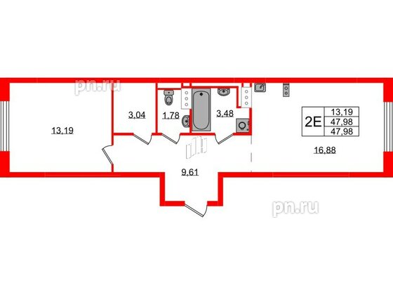 Квартира в ЖК «Квартал Торики», 1 комнатная, 47.98 м², 7 этаж