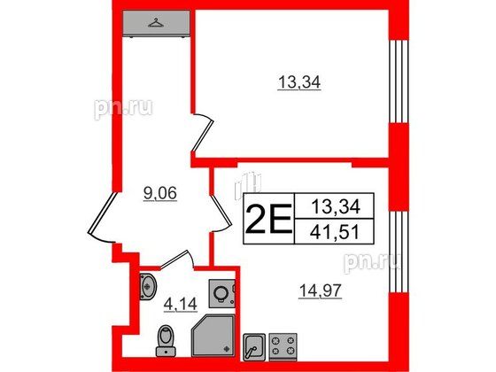 Квартира в ЖК «Аннино Сити», 1 комнатная, 41.51 м², 1 этаж