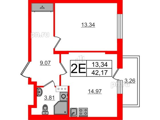 Квартира в ЖК «Аннино Сити», 1 комнатная, 42.23 м², 4 этаж