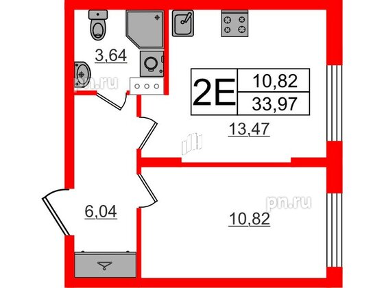 Квартира в ЖК «Аннино Сити», 1 комнатная, 33.97 м², 4 этаж