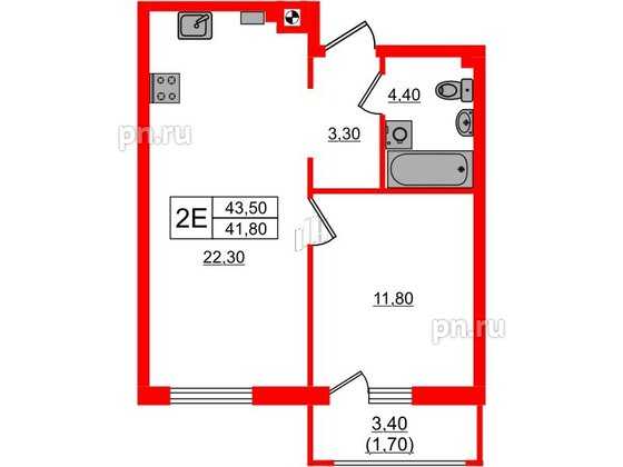 Квартира в ЖК «River Park-2», 1 комнатная, 43.5 м², 1 этаж