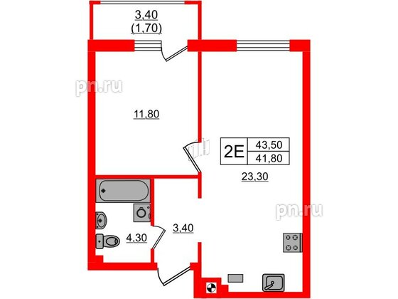 Квартира в ЖК «River Park-2», 1 комнатная, 43.5 м², 1 этаж