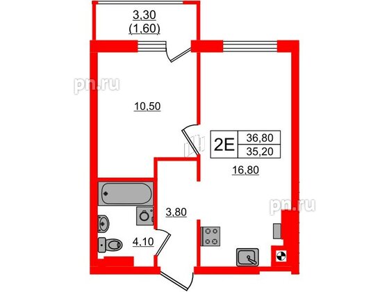 Квартира в ЖК «River Park-2», 1 комнатная, 36.8 м², 5 этаж