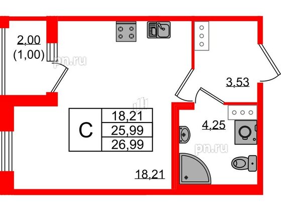 Квартира в ЖК Квартал Заречье, студия, 26.99 м², 3 этаж