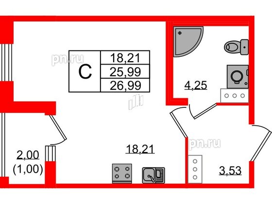 Квартира в ЖК Квартал Заречье, студия, 26.99 м², 4 этаж