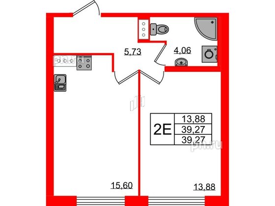 Квартира в ЖК Квартал Заречье, 1 комнатная, 39.27 м², 3 этаж