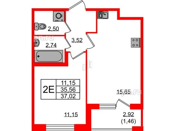 Квартира в ЖК Квартал Заречье, 1 комнатная, 37.02 м², 1 этаж