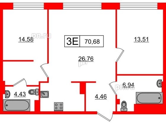 Апартаменты в ЖК 17/33 Петровский Остров, 2 комнатные, 70.68 м², 5 этаж