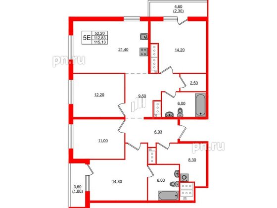 Квартира в ЖК 'OKLA', 4 комнатная, 116.93 м², 25 этаж