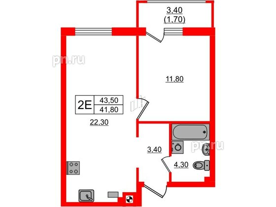 Квартира в ЖК «River Park-2», 1 комнатная, 43.5 м², 1 этаж