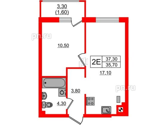 Квартира в ЖК «River Park-2», 1 комнатная, 37.3 м², 1 этаж