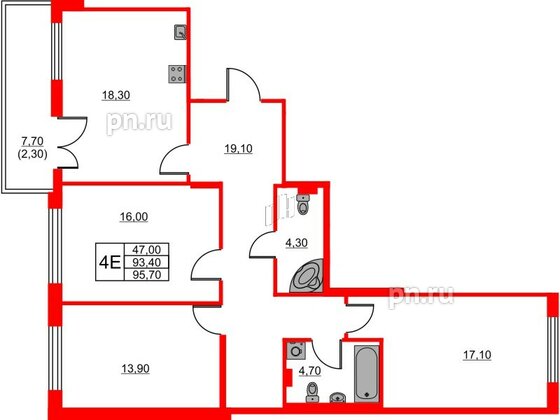 Квартира в ЖК Riviera club, 3 комнатная, 95.7 м², 4 этаж