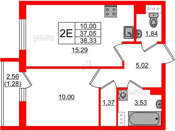 Квартира в ЖК Кинопарк, 1 комнатная, 38.33 м², 4 этаж