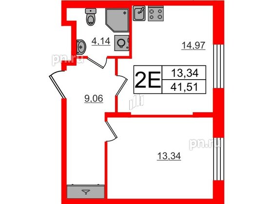 Квартира в ЖК «Аннино Сити», 1 комнатная, 41.51 м², 1 этаж