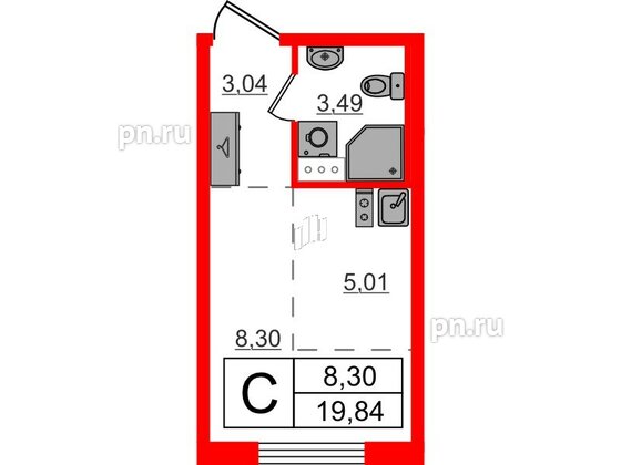 Квартира в ЖК «Аннино Сити», студия, 19.84 м², 4 этаж