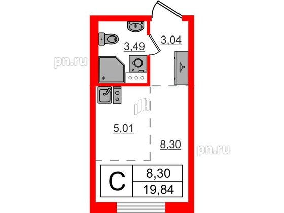 Квартира в ЖК «Аннино Сити», студия, 19.84 м², 4 этаж