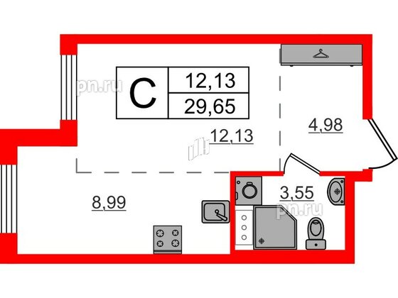 Квартира в ЖК «Аннино Сити», студия, 29.65 м², 2 этаж