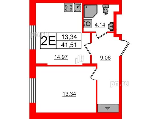 Квартира в ЖК «Аннино Сити», 1 комнатная, 41.51 м², 1 этаж