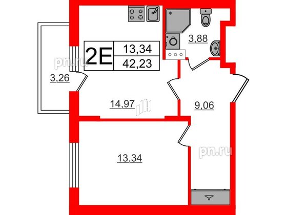 Квартира в ЖК «Аннино Сити», 1 комнатная, 42.23 м², 4 этаж