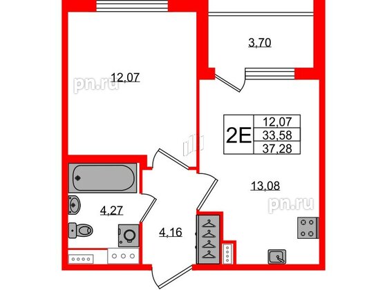 Квартира в ЖК Югтаун, 1 комнатная, 33.58 м², 3 этаж