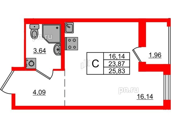 Квартира в ЖК ЦДС Новосаратовка «Город первых», студия, 25.83 м², 21 этаж