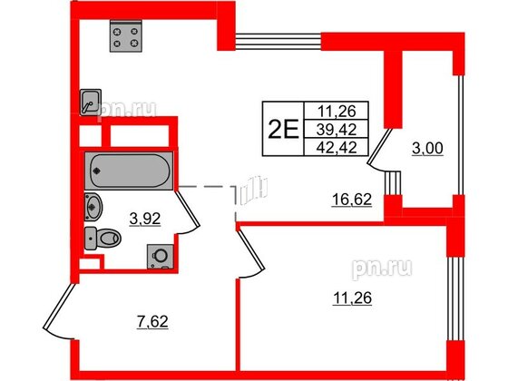 Квартира в ЖК ЦДС Новосаратовка «Город первых», 1 комнатная, 42.42 м², 4 этаж