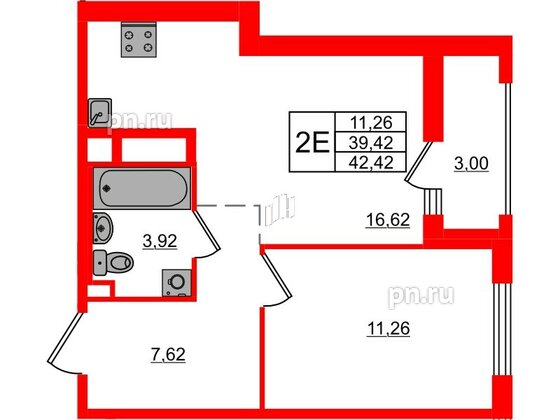 Квартира в ЖК ЦДС Новосаратовка «Город первых», 1 комнатная, 42.42 м², 9 этаж