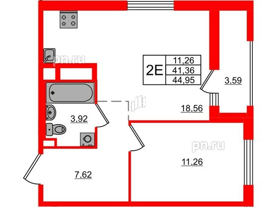 Квартира в ЖК ЦДС Новосаратовка «Город первых», 1 комнатная, 44.95 м², 16 этаж