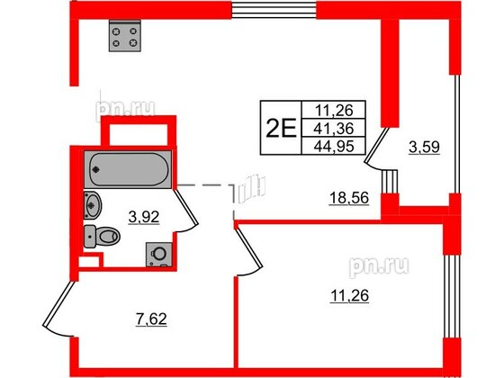 Квартира в ЖК ЦДС Новосаратовка «Город первых», 1 комнатная, 44.95 м², 23 этаж