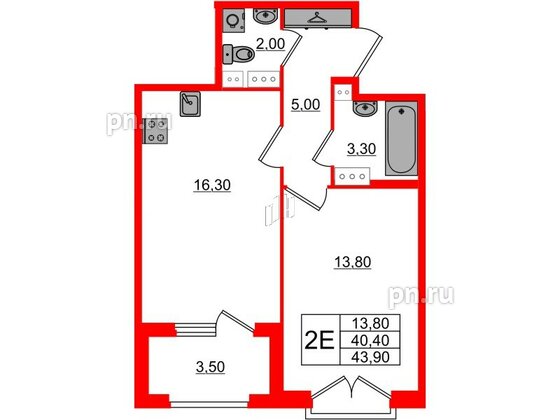 Квартира в ЖК Дубровский, 1 комнатная, 43.9 м², 3 этаж