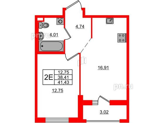 Квартира в ЖК ЦДС Новосаратовка «Город первых», 1 комнатная, 41.43 м², 7 этаж