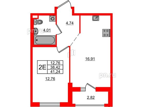 Квартира в ЖК ЦДС Новосаратовка «Город первых», 1 комнатная, 41.24 м², 8 этаж