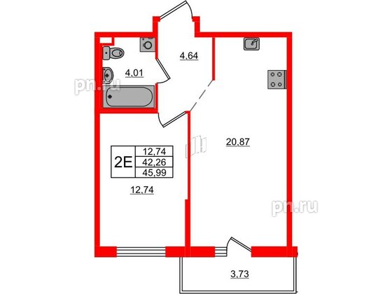 Квартира в ЖК ЦДС Новосаратовка «Город первых», 1 комнатная, 45.99 м², 13 этаж