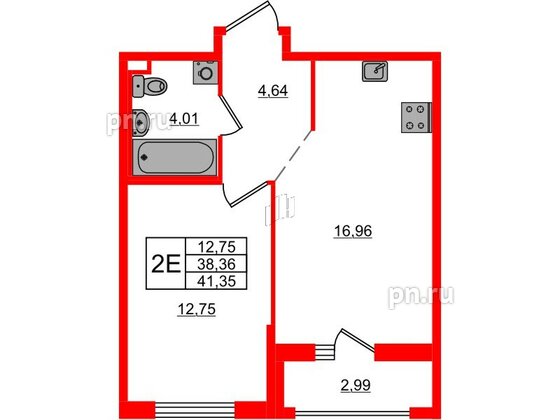Квартира в ЖК ЦДС Новосаратовка «Город первых», 1 комнатная, 41.35 м², 22 этаж