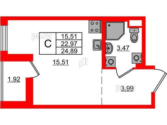 Квартира в ЖК ЦДС Новосаратовка «Город первых», студия, 24.89 м², 6 этаж