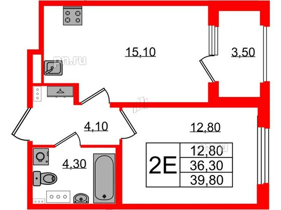 Квартира в ЖК Дубровский, 1 комнатная, 39.8 м², 4 этаж