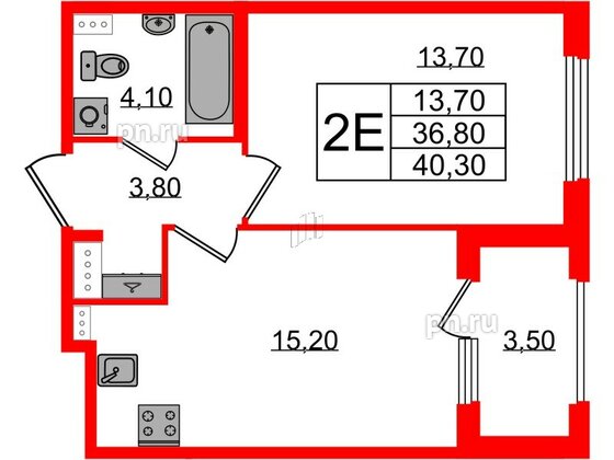 Квартира в ЖК Дубровский, 1 комнатная, 40.3 м², 2 этаж