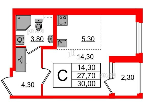 Квартира в ЖК Дубровский, студия, 30 м², 2 этаж