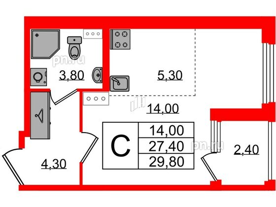 Квартира в ЖК Дубровский, студия, 29.8 м², 3 этаж