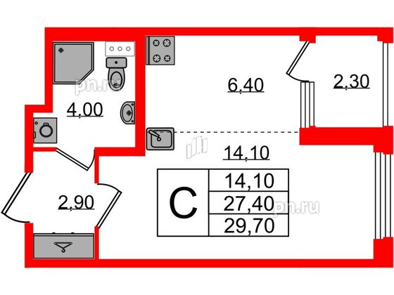 Квартира в ЖК Дубровский, студия, 29.7 м², 2 этаж