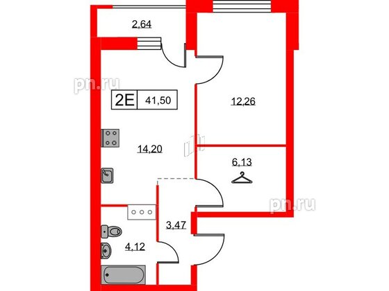 Квартира в ЖК Урбанист, 1 комнатная, 41.5 м², 6 этаж