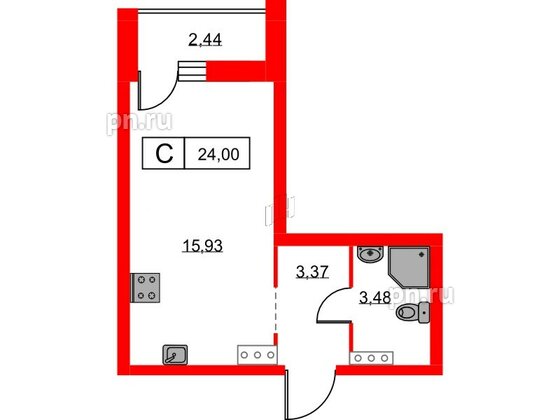 Квартира в ЖК Урбанист, студия, 24 м², 6 этаж