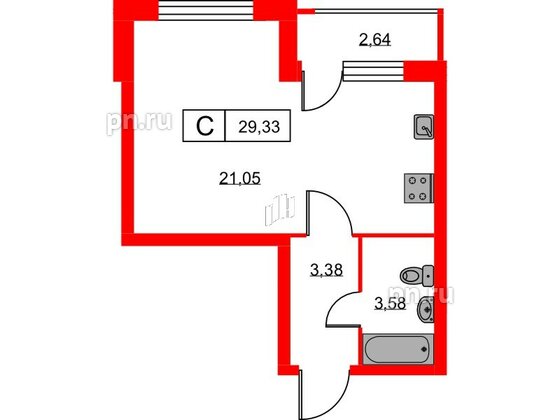 Квартира в ЖК Урбанист, студия, 29.33 м², 2 этаж