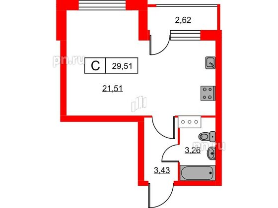 Квартира в ЖК Урбанист, студия, 29.51 м², 4 этаж