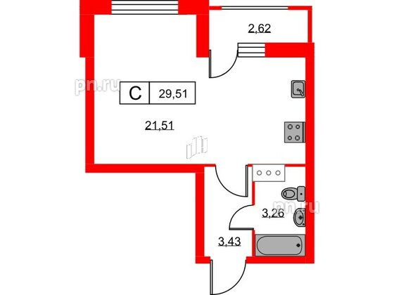 Квартира в ЖК Урбанист, студия, 29.51 м², 7 этаж