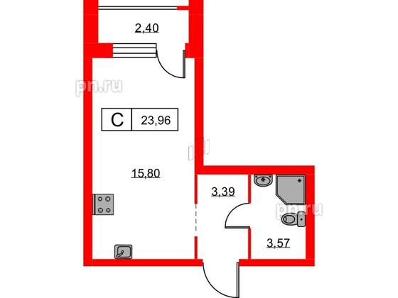 Квартира в ЖК Урбанист, студия, 23.96 м², 2 этаж