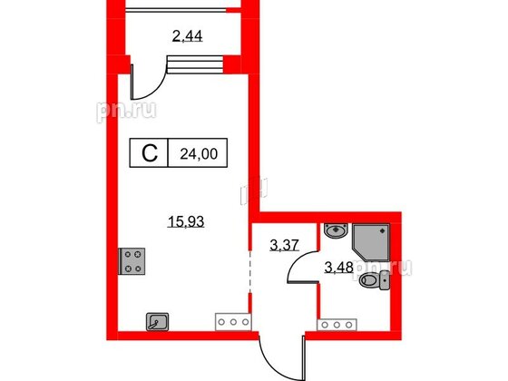 Квартира в ЖК Урбанист, студия, 24 м², 3 этаж