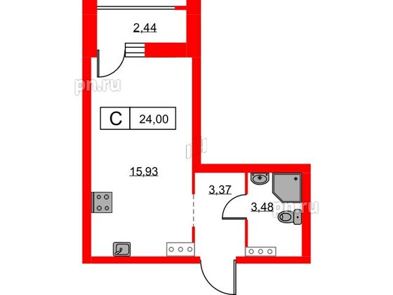 Квартира в ЖК Урбанист, студия, 24 м², 6 этаж