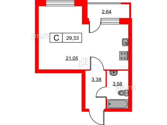 Квартира в ЖК Урбанист, студия, 29.33 м², 2 этаж