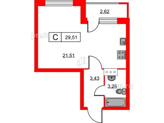 Квартира в ЖК Урбанист, студия, 29.51 м², 3 этаж